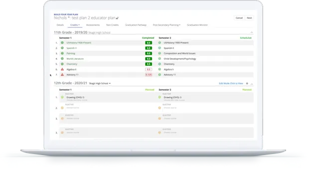 Four Year Plans screen