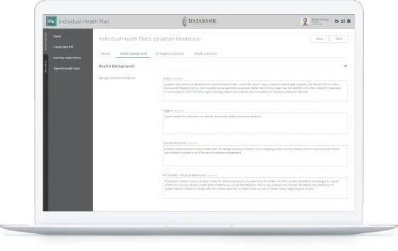 Individual Health Plans screen