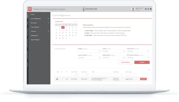 Professional Development screen